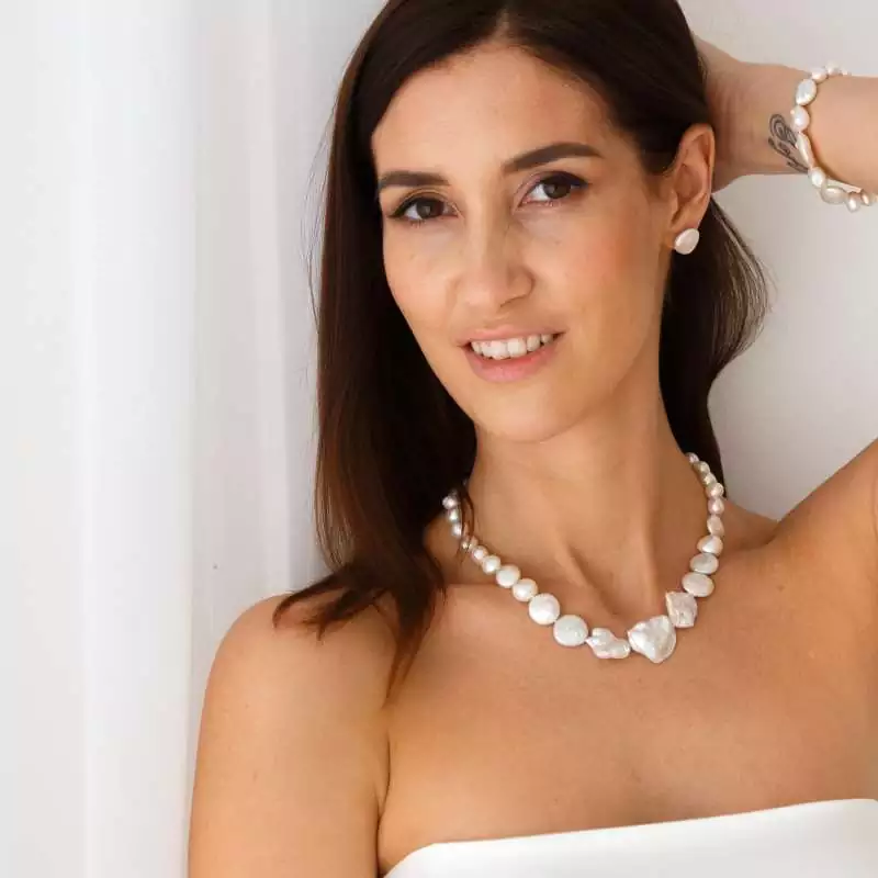 Trend-Perlenkette weiß barock 12-13 mm, 45 cm, Verschluss rhodiniertes 925er Silber, Gaura Pearls, Estland